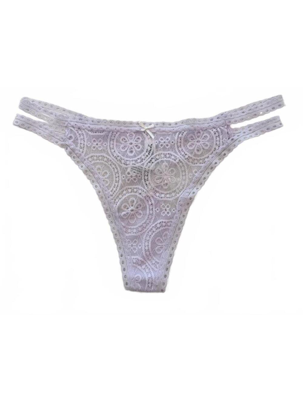 Victoria's Secret PINK Lavender Lace Thong Panty Bow M NWT